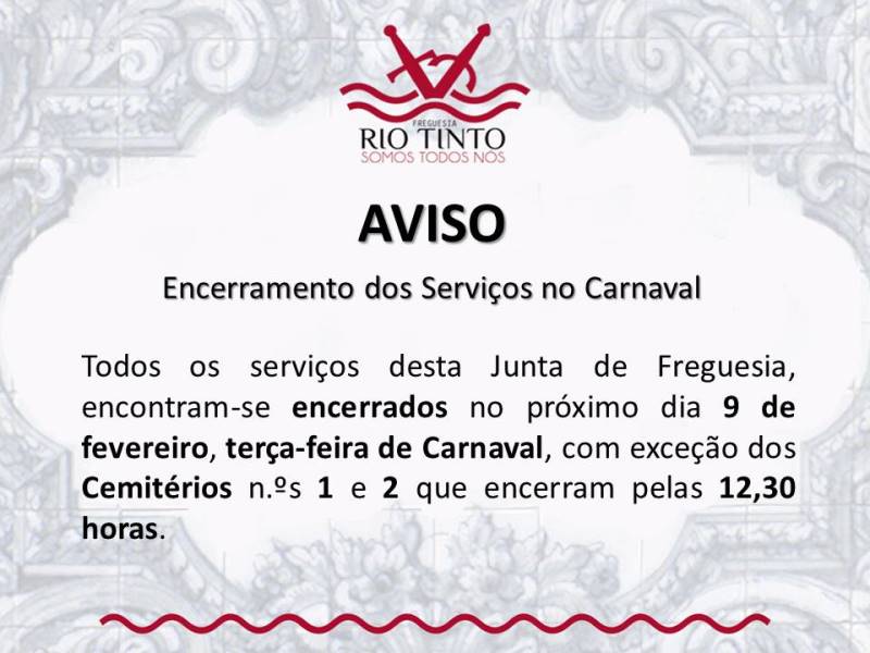 2016 02 05 AVISO Encerramento no dia de carnaval