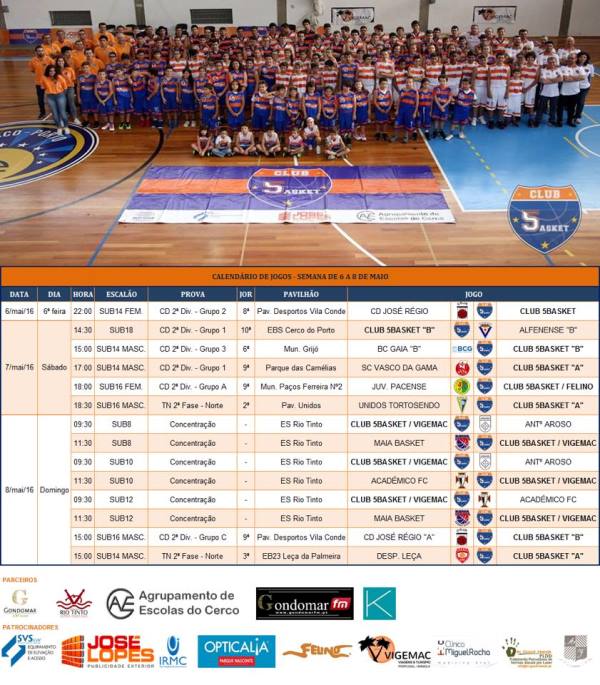 2016 05 06 Calendário jogos do Club 5 Basket